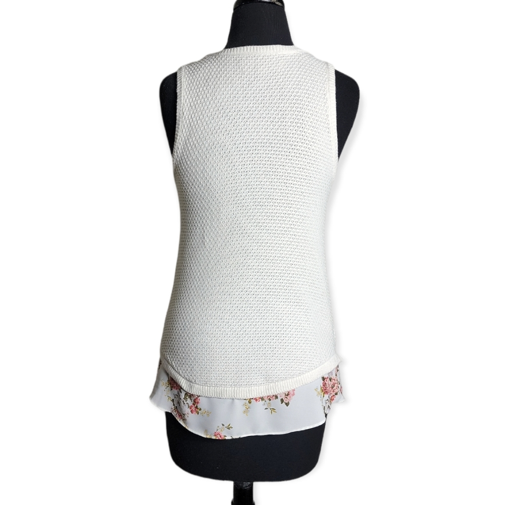 Loft knit sleeveless floral shirt tail crew neck top size XS - Picture 2 of 7